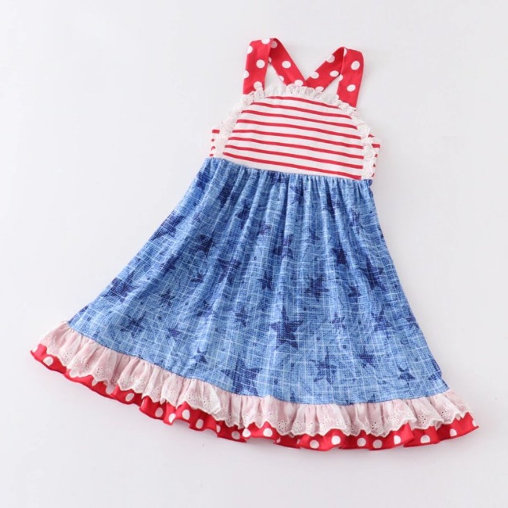 4th of July Girls Boutique Sleeveless Patriotic Star Dress